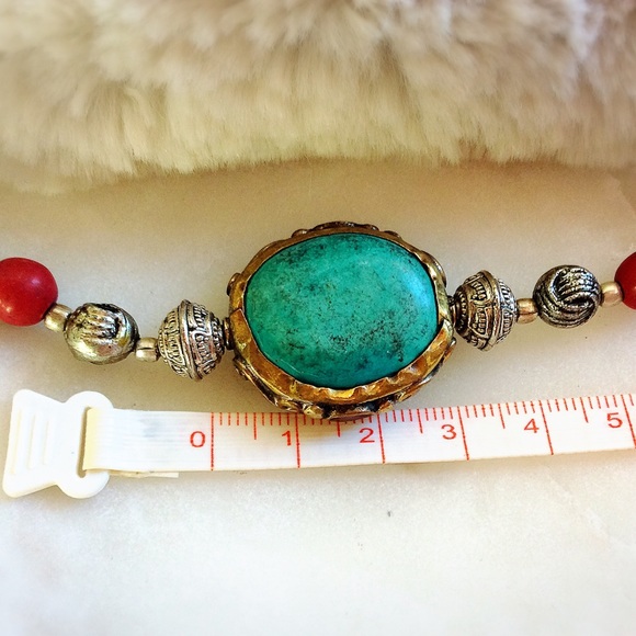 BOHO Necklace w Large Turquoise Pendant - Picture 5 of 8